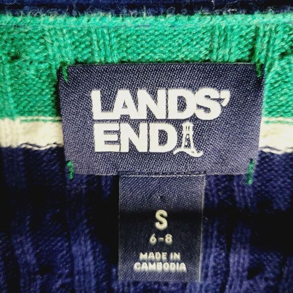 Land's End 100% Cotton Striped Multicolor Cardigan Sweater - Picture 2 of 9